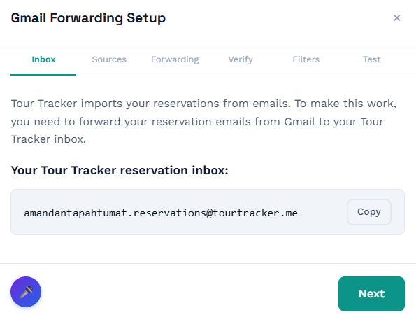 Gmail Forwarding Setup wizard window